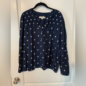 LOFT DARK BLUE BLOUSE WITH WHITE FLORAL PATTERN XL